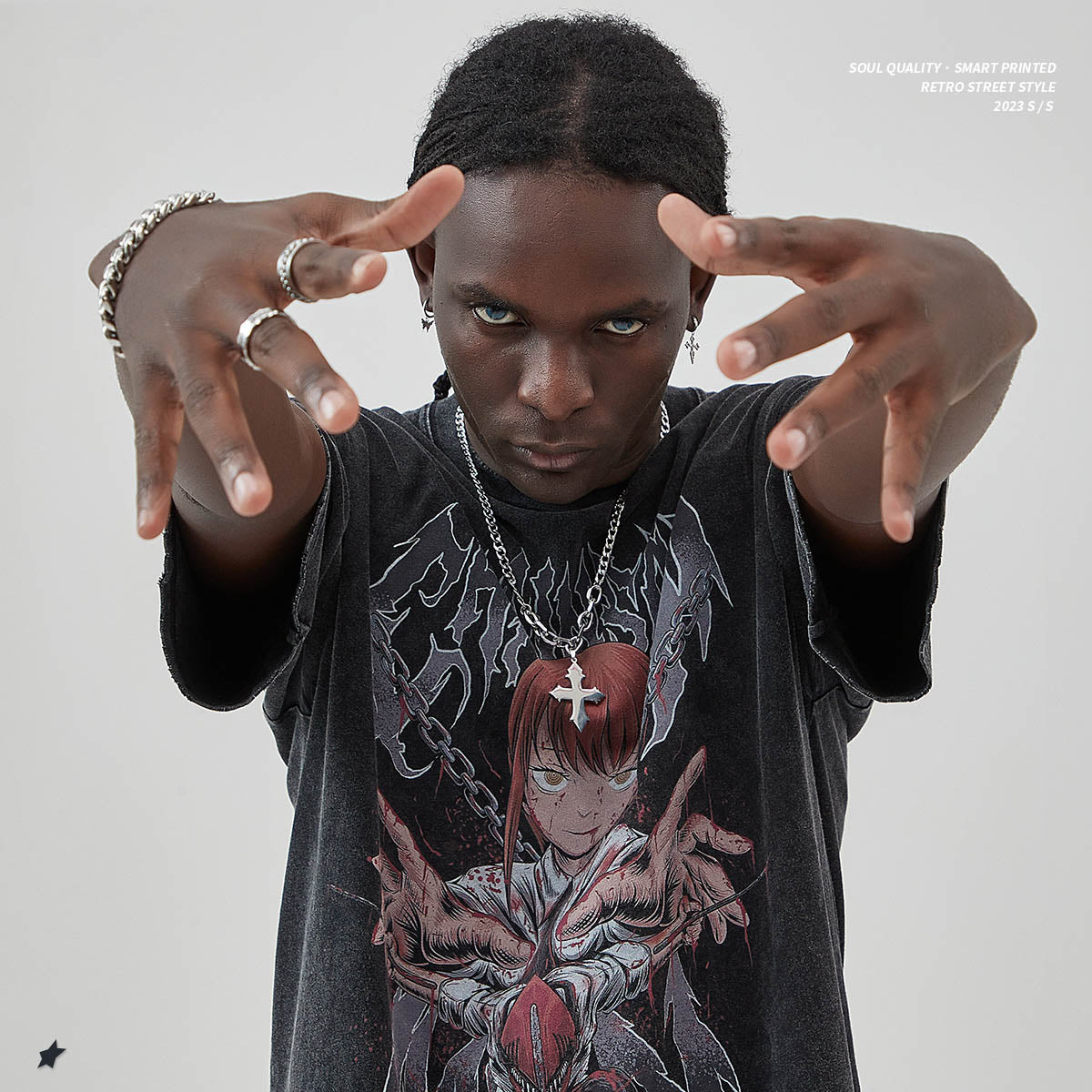 Mens and Womens Wear, Frayed Edges, Used Chainsaw, Anime, Cartoon, Printed T Shirts, Retro Short Sleeved T Shirts