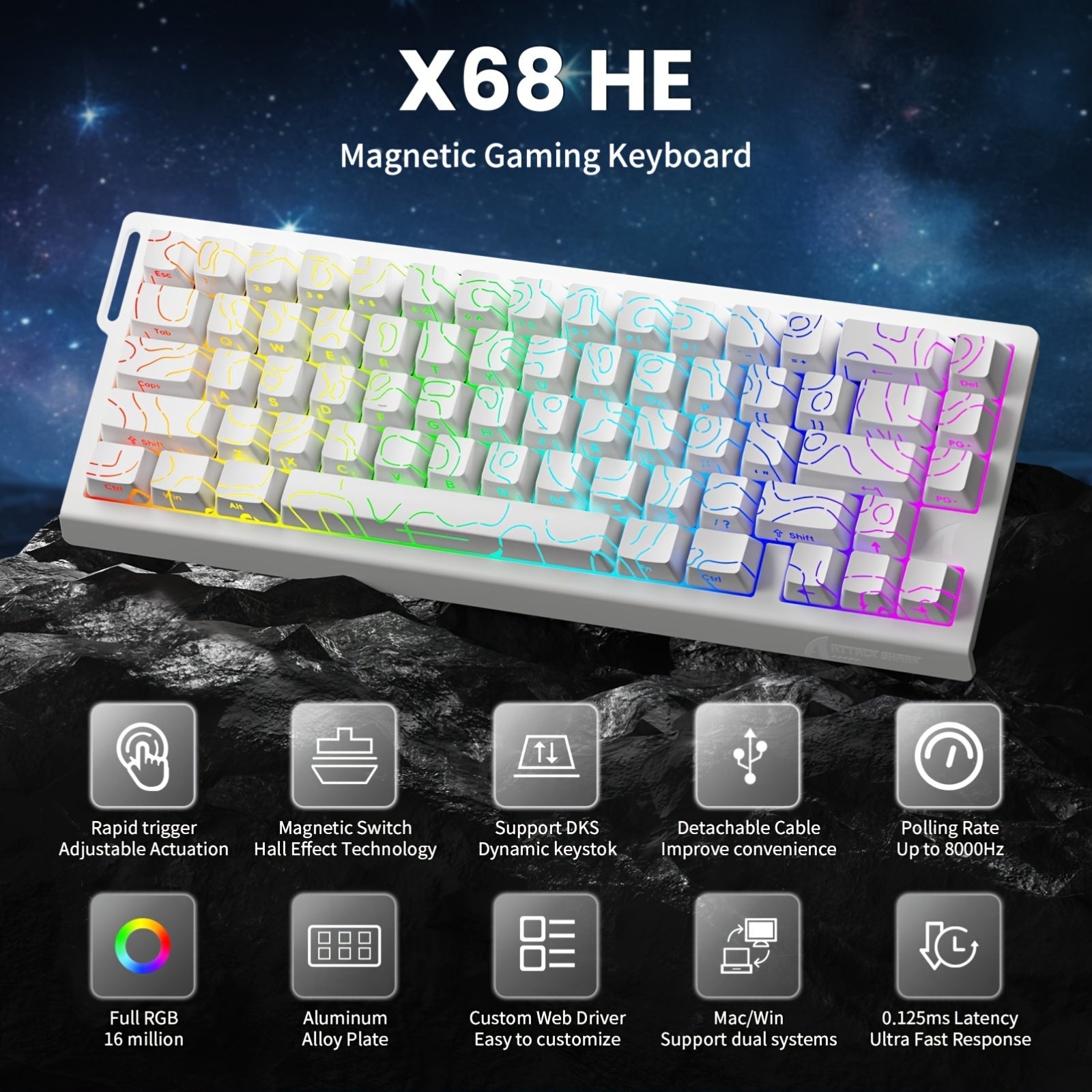 NNETM 60% Magnetic Gaming Keyboard 8KHz Rapid Trigger Wired
