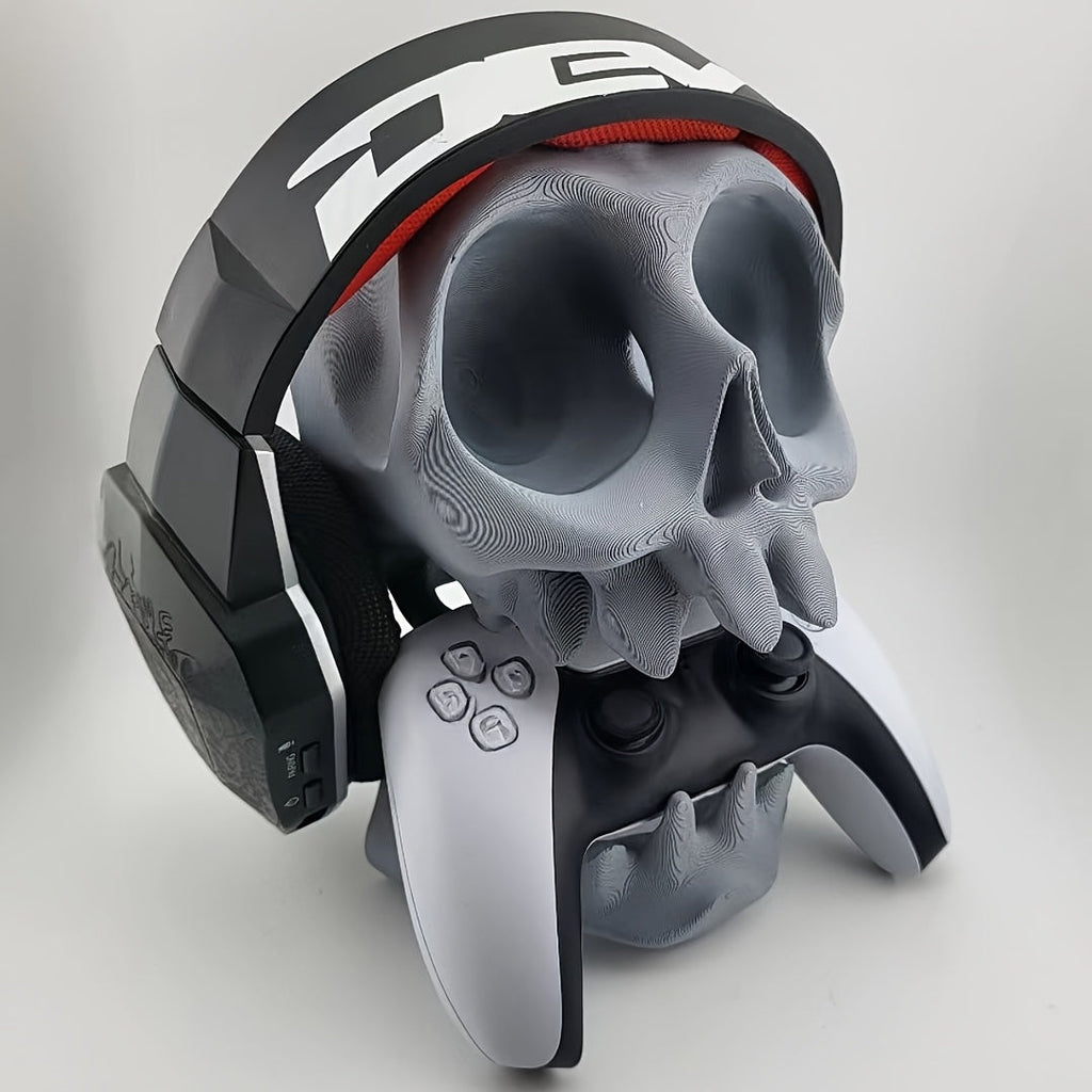 NNETM Skull Head Gaming Stand Dual Controller Headset Holder