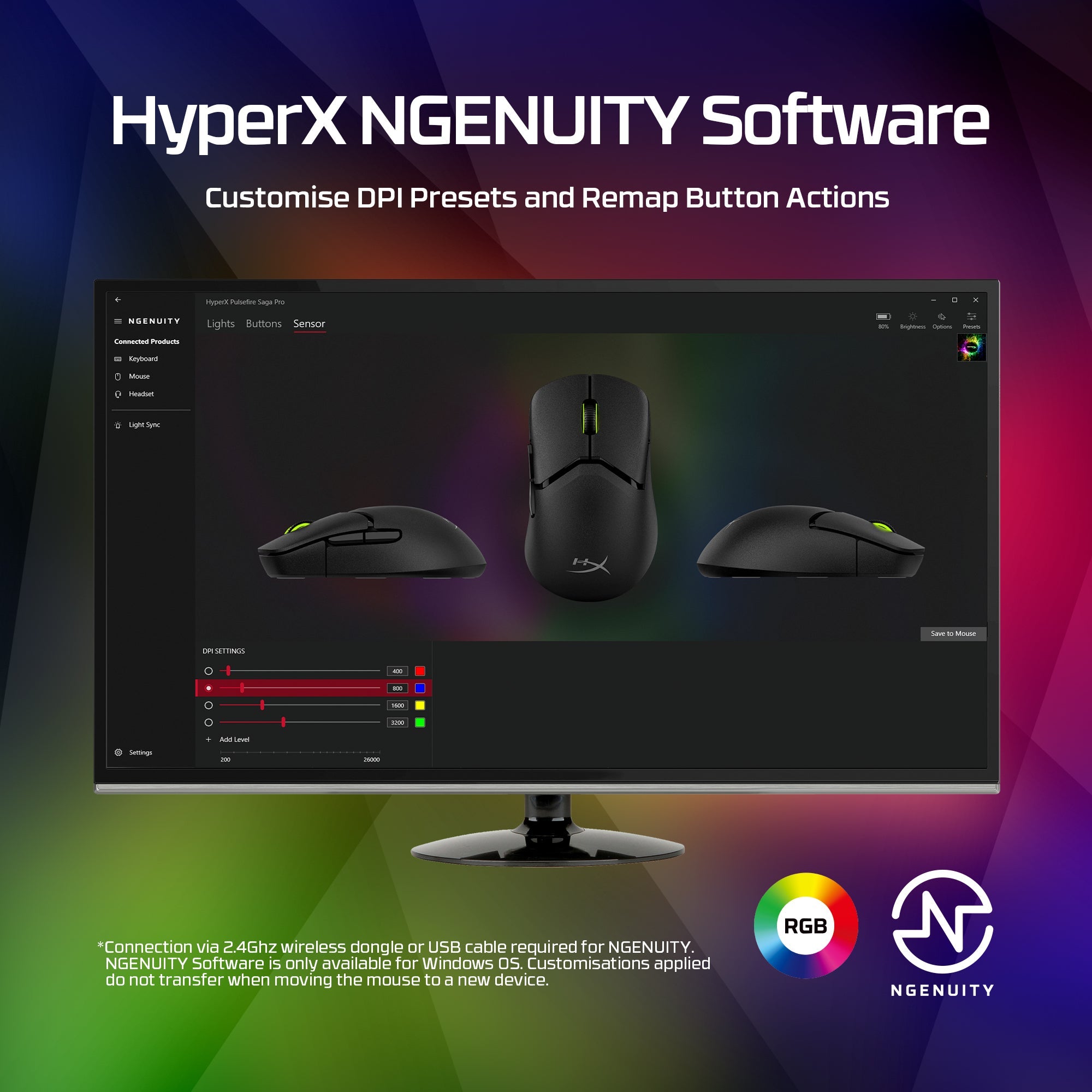 HyperX Pulsefire Saga Pro Wireless Gaming Mouse (Black)