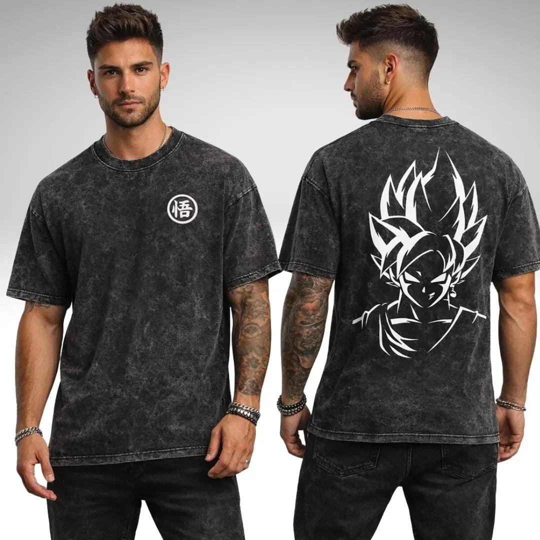 Vintage Anime Graphic Washed Oversized T-Shirt Cotton Streetwear Tee
