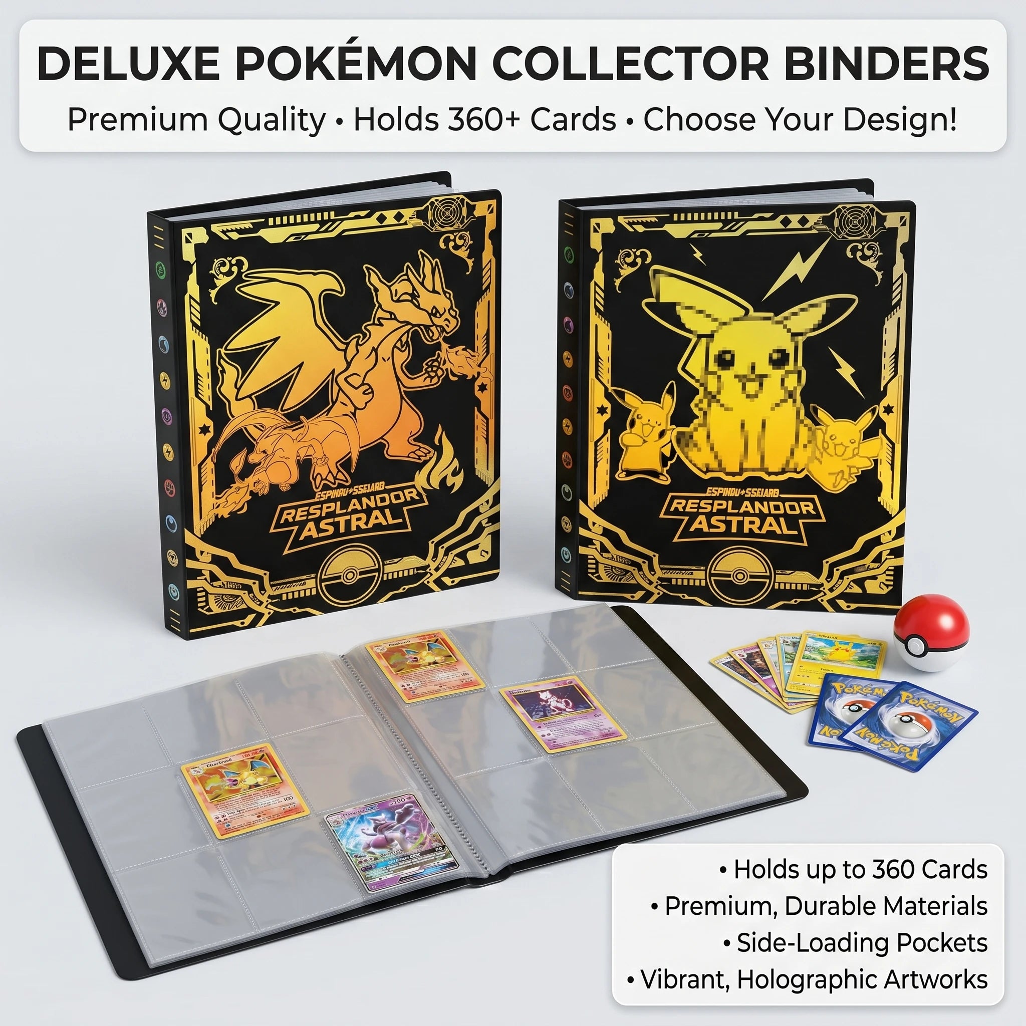 Pokemon TCG Card Album 9 Pocket 540 Cards Large Capacity Zipper Binder Storage Pikachu Charizard Collection Organizer Gift