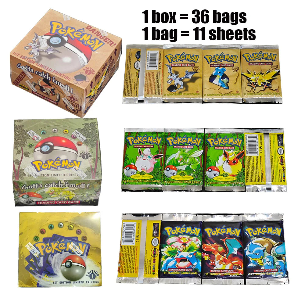 Pokemon Cards 36Packs 1ST Edition Classic Base Set Proxy Cards PKM Games Board Games Whole Set Card Collection Toys Gifts New