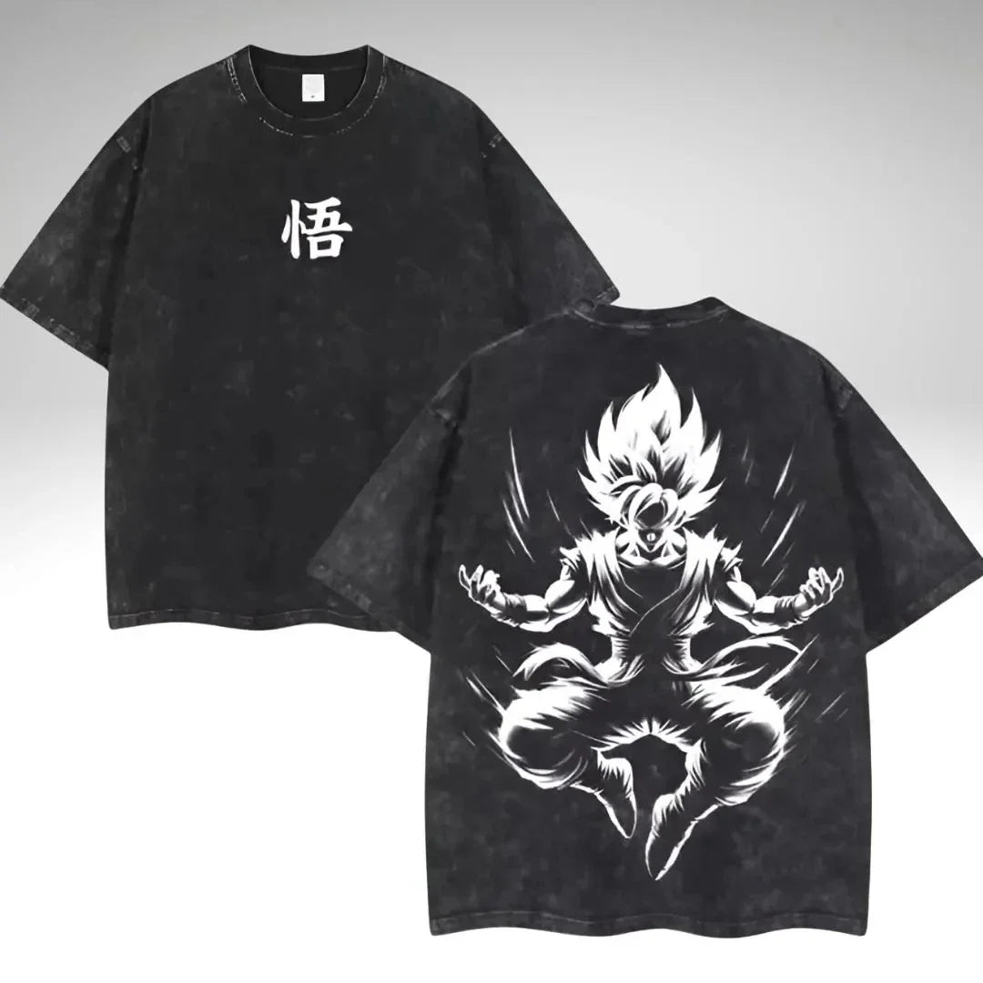 Vintage Anime Graphic Washed Oversized T-Shirt Cotton Streetwear Tee