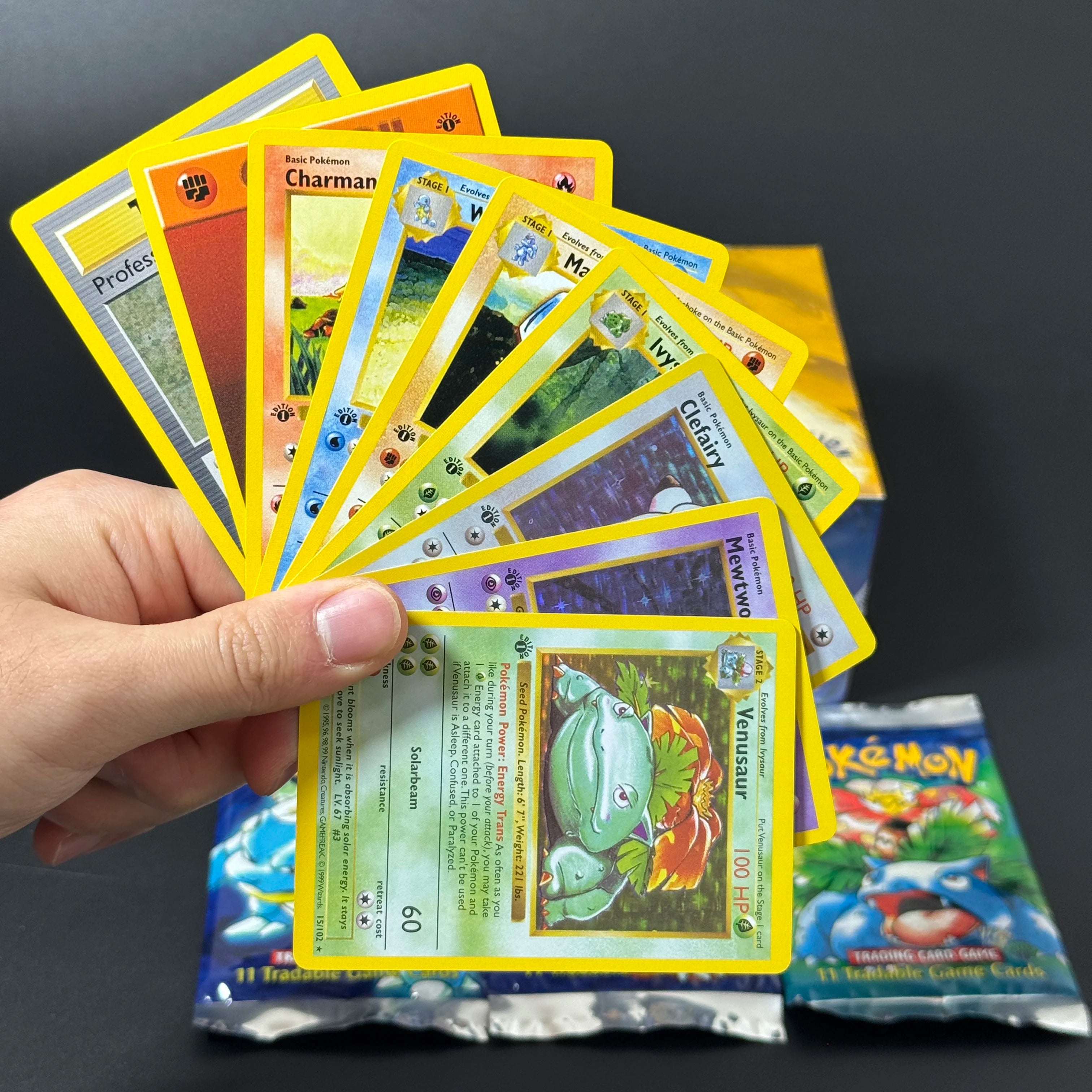 Pokemon Base Set Booster Packs PTCG English Classic 1st Old Edition Proxy Charizrd Blastoise Venusaur Collectible Toy Gift Cards