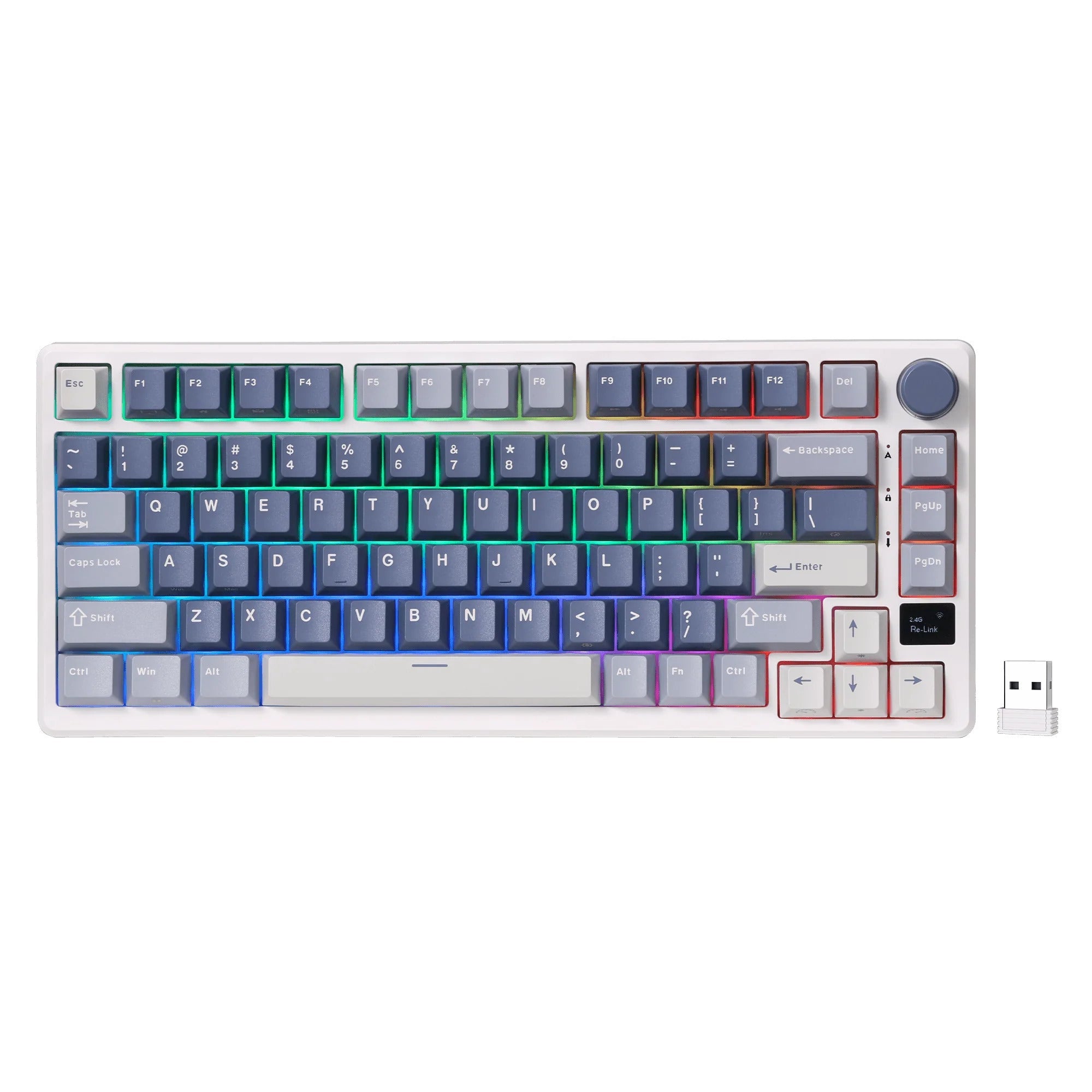 Royal Kludge M75 Wireless Gaming Keyboard (US Layout, Ocean Blue, Silver Switch, 75%, RGB, Hot Swap, 2.4 GHz USB-C Bluetooth)